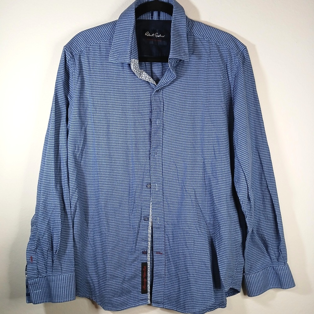 Robert Graham Shirt Mens XL Blue Modern American Tailored Fit Flip Cuff AB50 - Picture 1 of 12